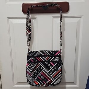 Vera Bradley Black and Pink Patterned Crossbody Bag